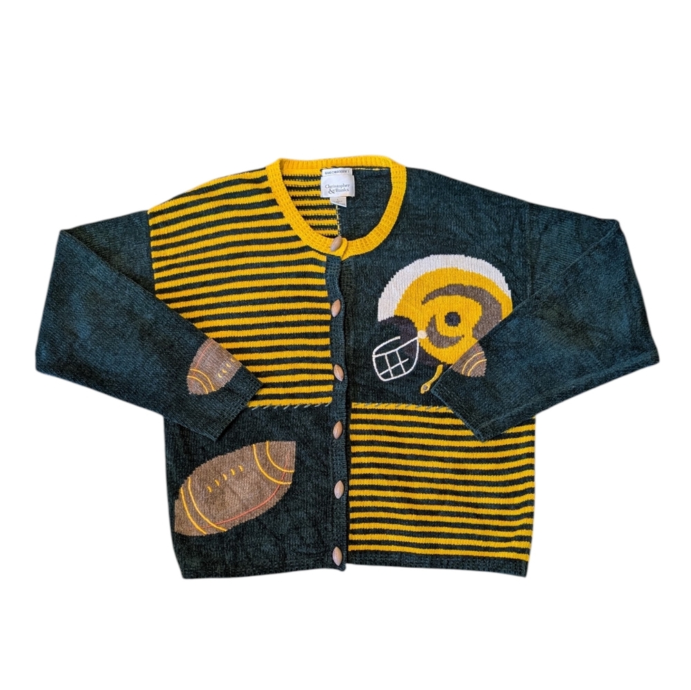 Vintage Christopher & Banks Green and Yellow Football Knit Cardigan